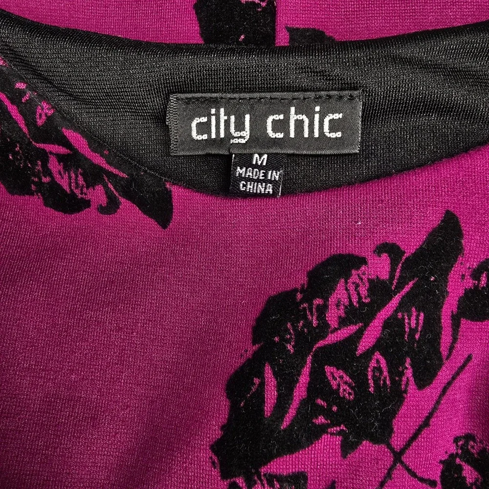 City Chic Women Dress M Purple Blk Velvet Floral Whimsigoth Dark Fairy Stretchy